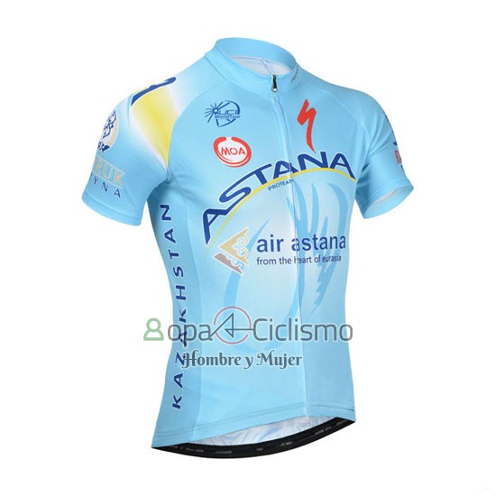 Astana Ropa Ciclismo Culotte Corto 2014 Mangas Cortas Azul Claro
